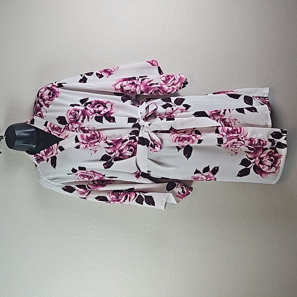 David's Bridal | Women's Plum Purple Floral Bell Sleeves Loungewear Robe Sz L/LX